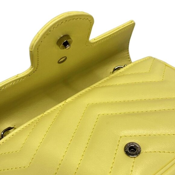 Auth GUCCI GG Marmont Quilted Leather Super Mini Bag 476433 Yellow Light Leather - Picture 13 of 16